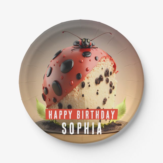 Prato De Papel Ladybug temático Bolo - Aniversário (Frente)