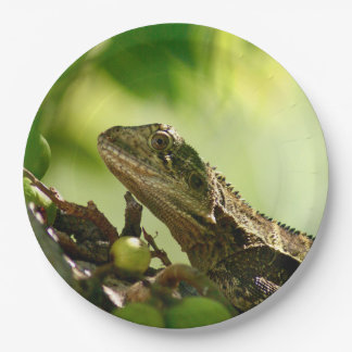 Prato De Papel Lagarto australiano que esconde entre as folhas,