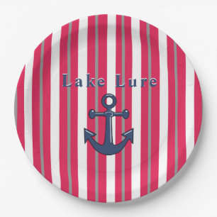 Prato De Papel Lago Personalizado ou Praia Vermelho, Branco
