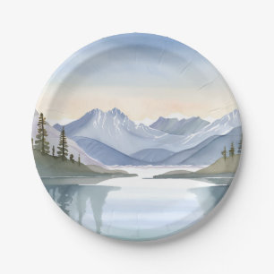 Prato De Papel Lago Tahoe   Paisagem Montanhosa em Aquarela