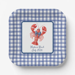 Prato De Papel Lagosta Verão Náutico Gingham 4 de Julho
