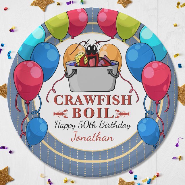 Prato De Papel Lagostas fervem frutos do mar Festa de aniversário (Crawfish Boil Seafood Blue Gold Birthday Party Paper Plates! Perfect for a birthday of any age!)