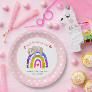 Prato De Papel Lágrimas cor-de-rosa Boho Rainbow Girl Chá de fral