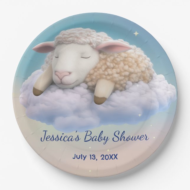 Prato De Papel Lamb No Chá de fraldas Das Nuvens (Frente)