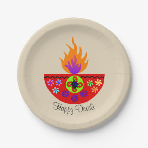 Prato De Papel Lâmpada colorida Diya de Diwali
