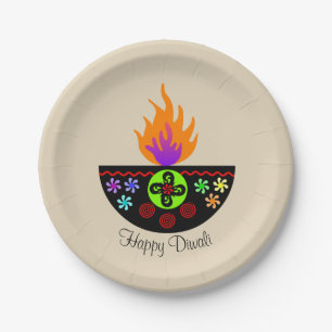 Prato De Papel Lâmpada colorida Diya de Diwali
