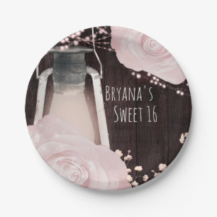 Prato De Papel Lâmpada Rustic Glow Bebê Rosa Bege Rosas Doce 16