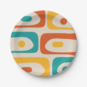 Prato De Papel Laranja-Abstrato de-Teal Moderno do Século Médio