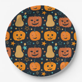 Prato De Papel Laranja Bonito Abóbora Halloween Jack O Lantern