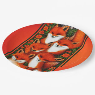 Prato De Papel Laranja Divertida Foxy