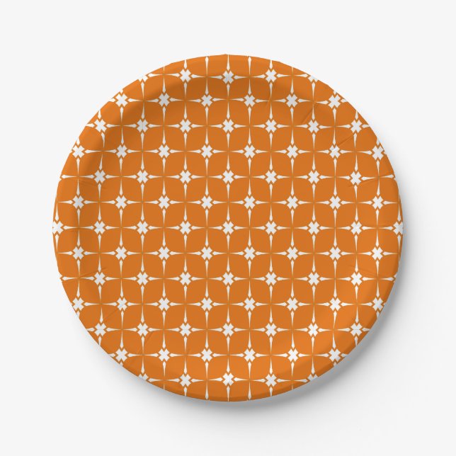 Prato De Papel Laranja E Branco Padrão (Frente)
