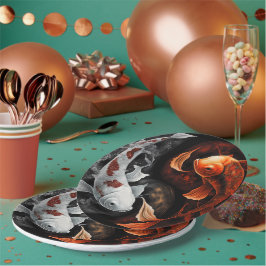 Prato De Papel Laranja E Branco Sortudo Peixe Koi Arte Japão