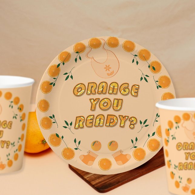 Prato De Papel Laranja Elegante Você Pronta O Chá de fraldas De C (Criador carregado)