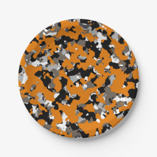 Prato De Papel Laranja Preto Cinza Bege Camuflagem Camo Estampa F