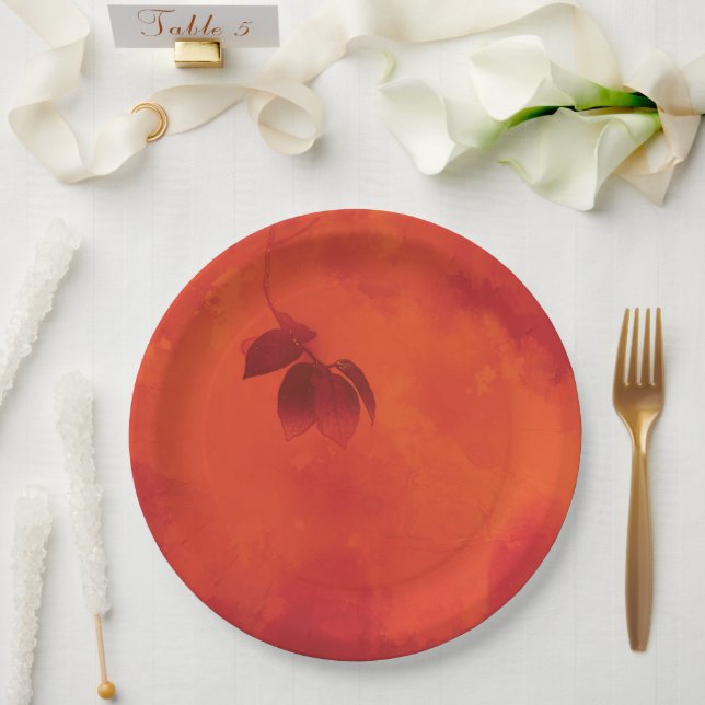 Prato De Papel Laranja Queimada - Leaf Abtract Autumn (Casamento)