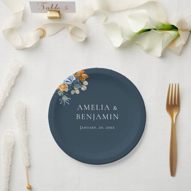 Prato De Papel Laranja Rústico Terracota Azul Marinho Ferrugem Ca (Casamento)