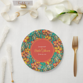 Prato De Papel Laranja tropical e Chá de panela floral amarelo