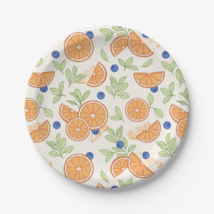 Prato De Papel Laranjas e amoras-azuis Padrão de Fruta