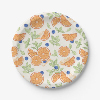 Prato De Papel Laranjas e amoras-azuis Padrão de Fruta