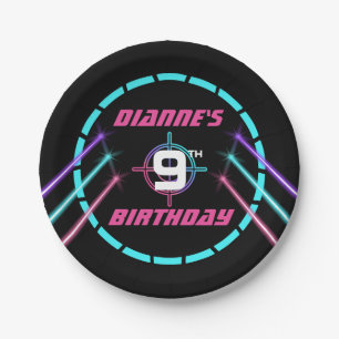 Prato De Papel Laser Tag Girls Neon Pink Festa de aniversário Com