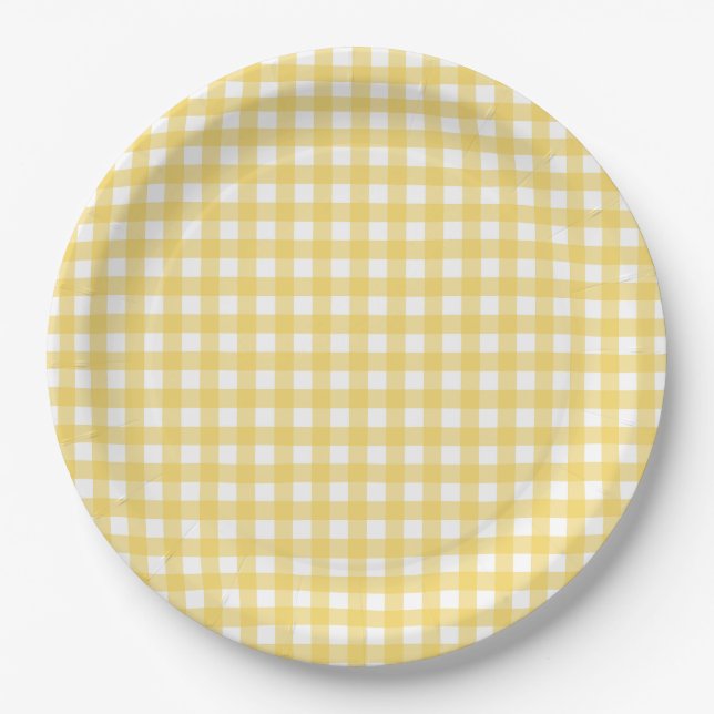 Prato De Papel Lauren Yellow Gingham Paper Plates (Frente)