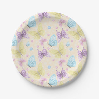 Prato De Papel Lavanda, Borboletas Azuis e Amarelas