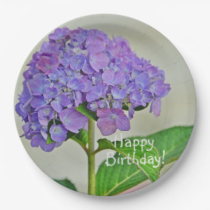 Prato De Papel Lavanda de aniversário feliz Hydrangea