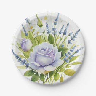 Prato De Papel Lavanda de aquarelas Flores selvagens