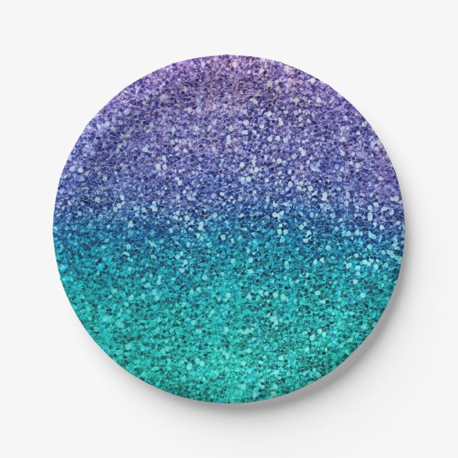 Prato De Papel Lavanda Purple & Teal Aqua Green Sparkly Party (Frente)