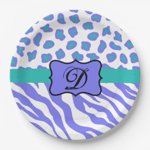 Prato De Papel Lavanda Zebra Branca Leopardo Monograma inicial