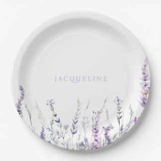 Prato De Papel Lavender Floral Personalized Name Shower