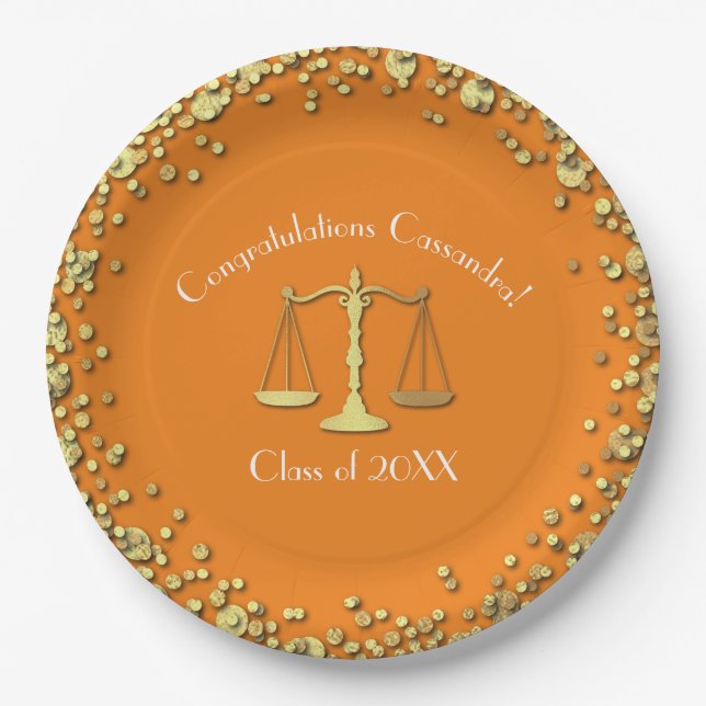 Prato De Papel Lawyer Graduation Orange Dourado (Frente)