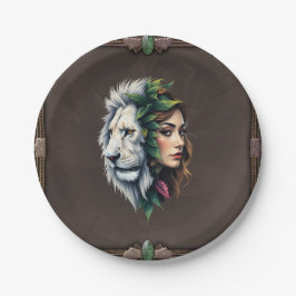 Prato De Papel Leão Branco e Mulher
