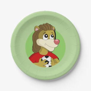 Prato De Papel Leão com placas de cartoon de bola de futebol