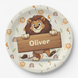 Prato De Papel Leão Reprodutor com Sinal de Nome de Madeira