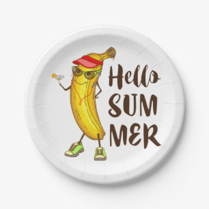 Prato De Papel Legal Banana Hello Summer Funny Fruta tropical