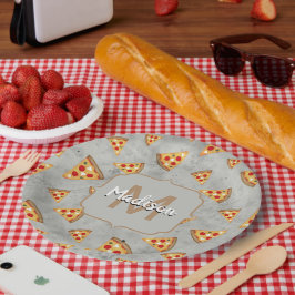 Prato De Papel Legal fatias de pizza com padrão de cinza de vinta