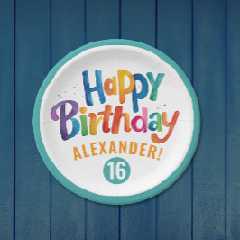 Prato De Papel Legal Festa de aniversário Colorida Pincel Teal Ty