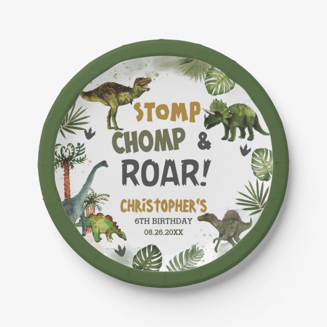 Prato De Papel Legal Festa de aniversário dos Dinossauros Jurássi (Frente)