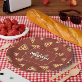 Prato De Papel Legal pizza fatias vintage padrão vermelho Monogra