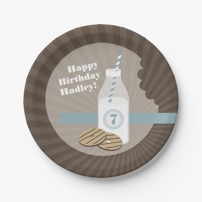 Prato De Papel Leite + Aniversário dos biscoitos - azul (Frente)