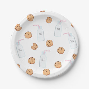 Prato De Papel Leite e Biscoitos Rosa Aniversário