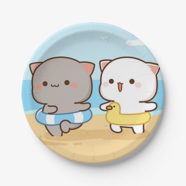 Prato De Papel Leite e Mocha Cute Summer  (Frente)