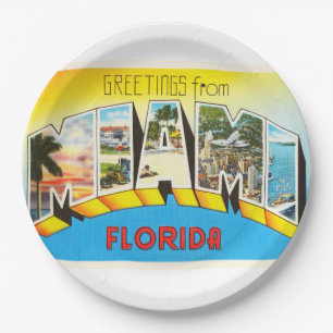Prato De Papel Lembrança velha das viagens vintage de Miami