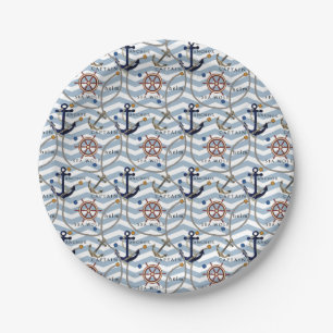 Prato De Papel Leme náutico, leme branco azul zigzag