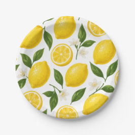 Prato De Papel Lemon Pattern Design | Fresh Citrus Summer Print 