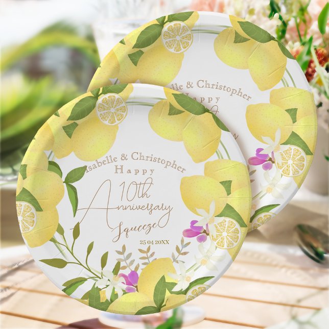 Prato De Papel Lemon Squeeze Anniversary White (10th Anniversary Wedding 
Party Paper Plate)