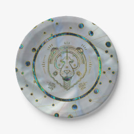 Prato De Papel Leo Zodiac Dourado Abalone na constelação