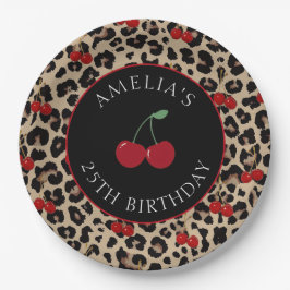 Prato De Papel Leopard Cheetah Cherry Birthday Party Paper Plates