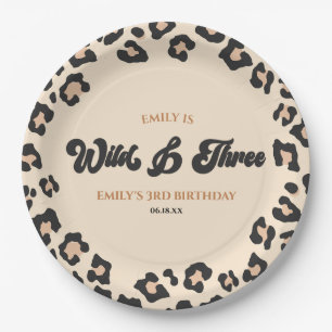 Prato De Papel Leopard Cheetah Wild e Três aniversário de 3 anos